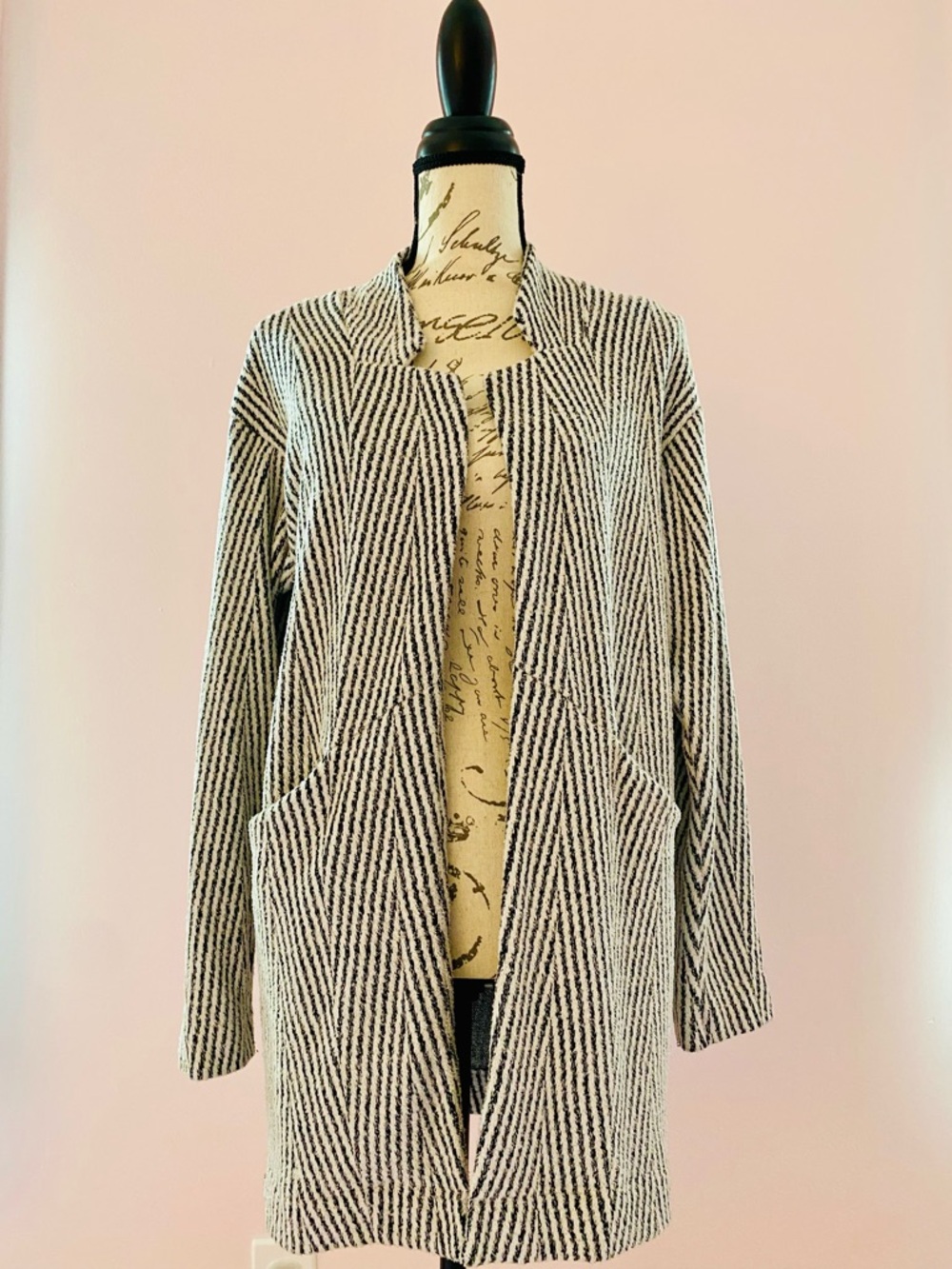 Express Black & White Longline Open-Front Jacket